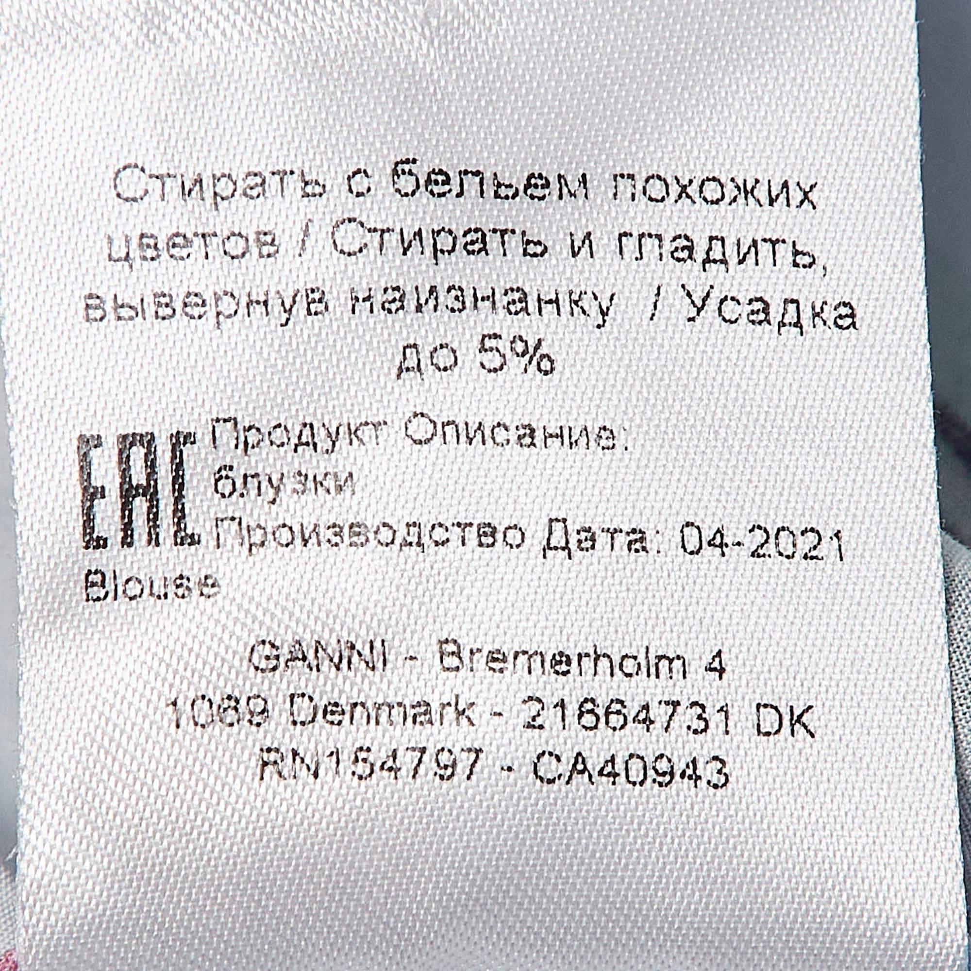 Ganni Blaues Oberteil mit Puffärmeln und Blumendruck M 1