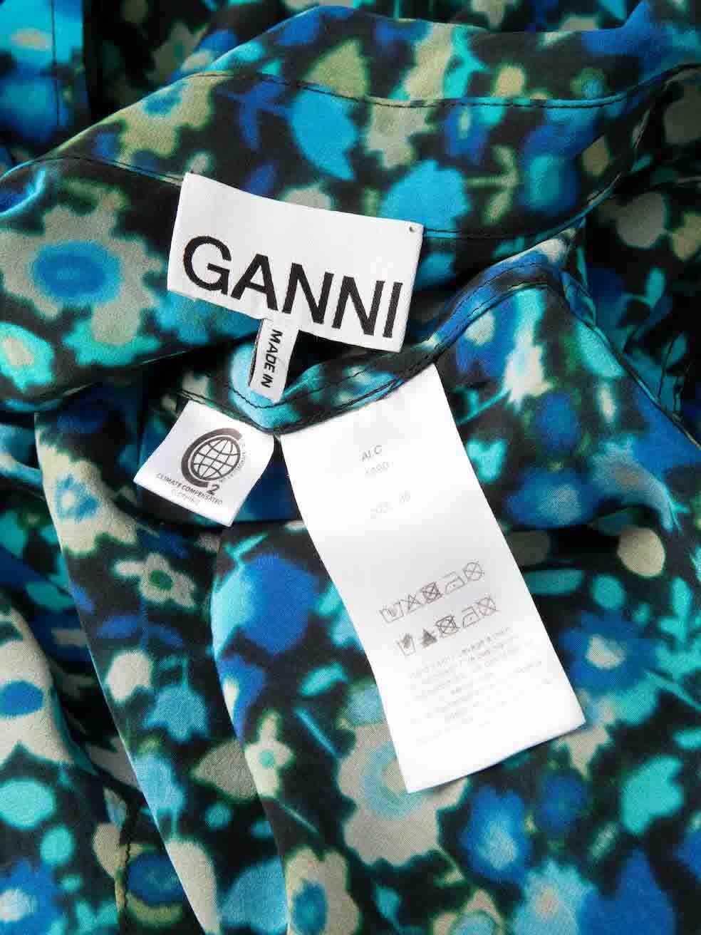 Women's Ganni Blue Floral Print Shirt Size S For Sale