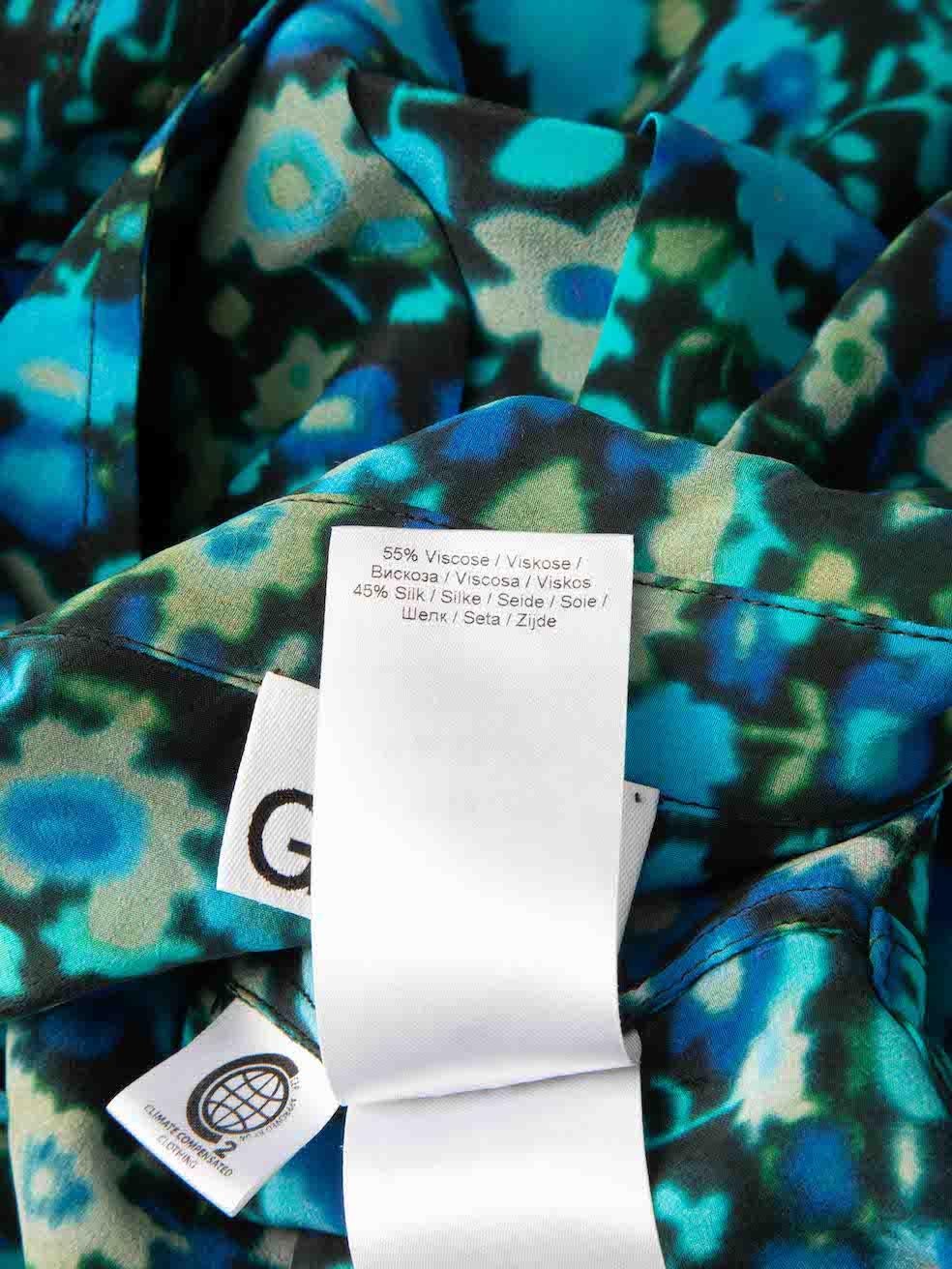 Ganni Blue Floral Print Shirt Size S 1