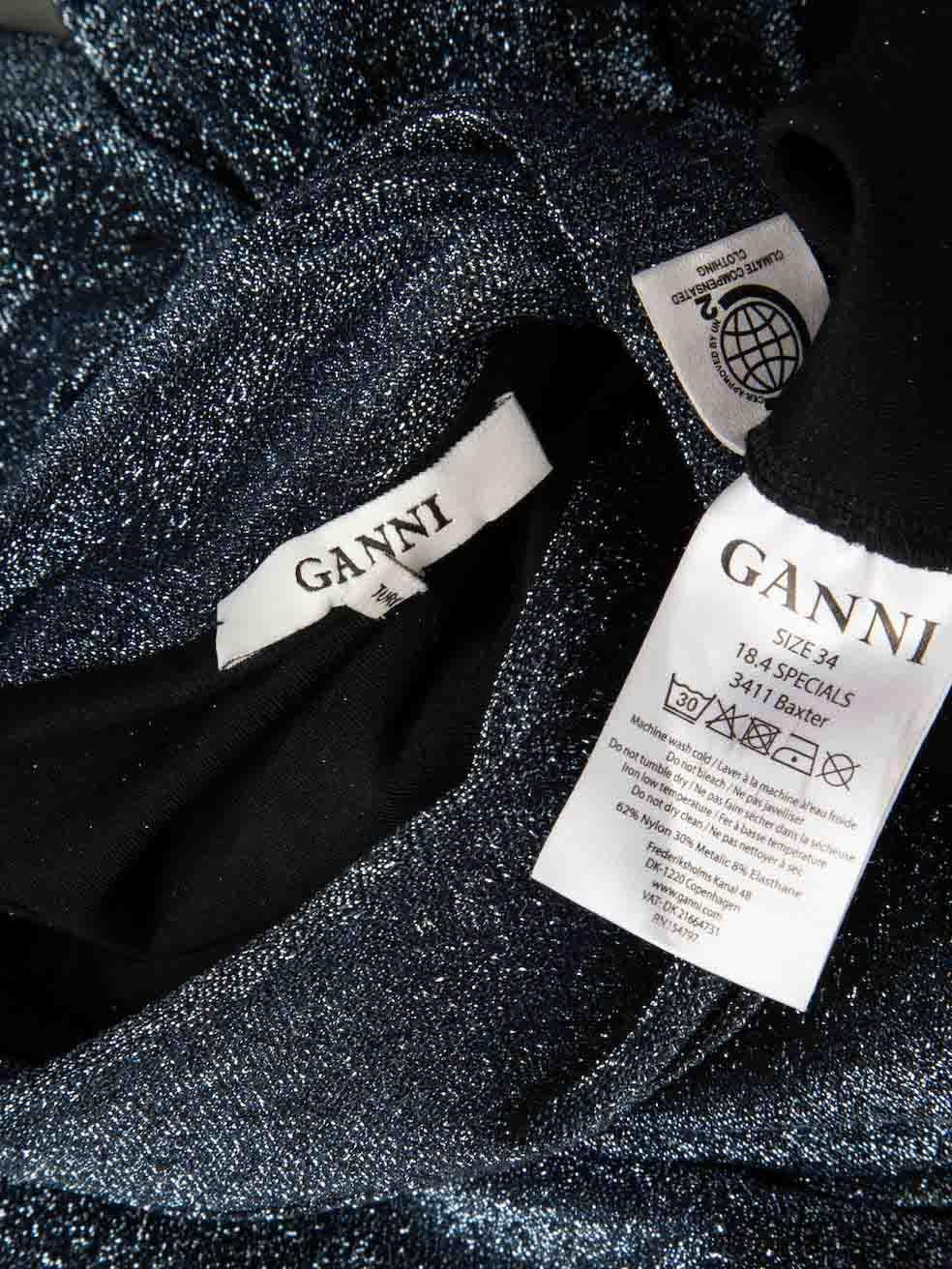 Ganni Blue Glitter Turtleneck Puff Sleeve Top Size XS 3