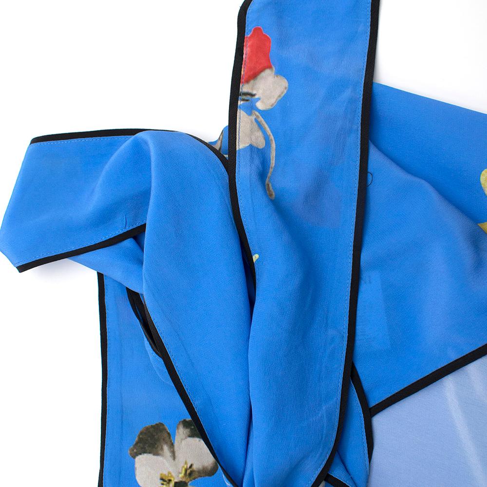 Women's Ganni Blue Silk Floral Printed Joycedale Wrap Skirt SIZE 38