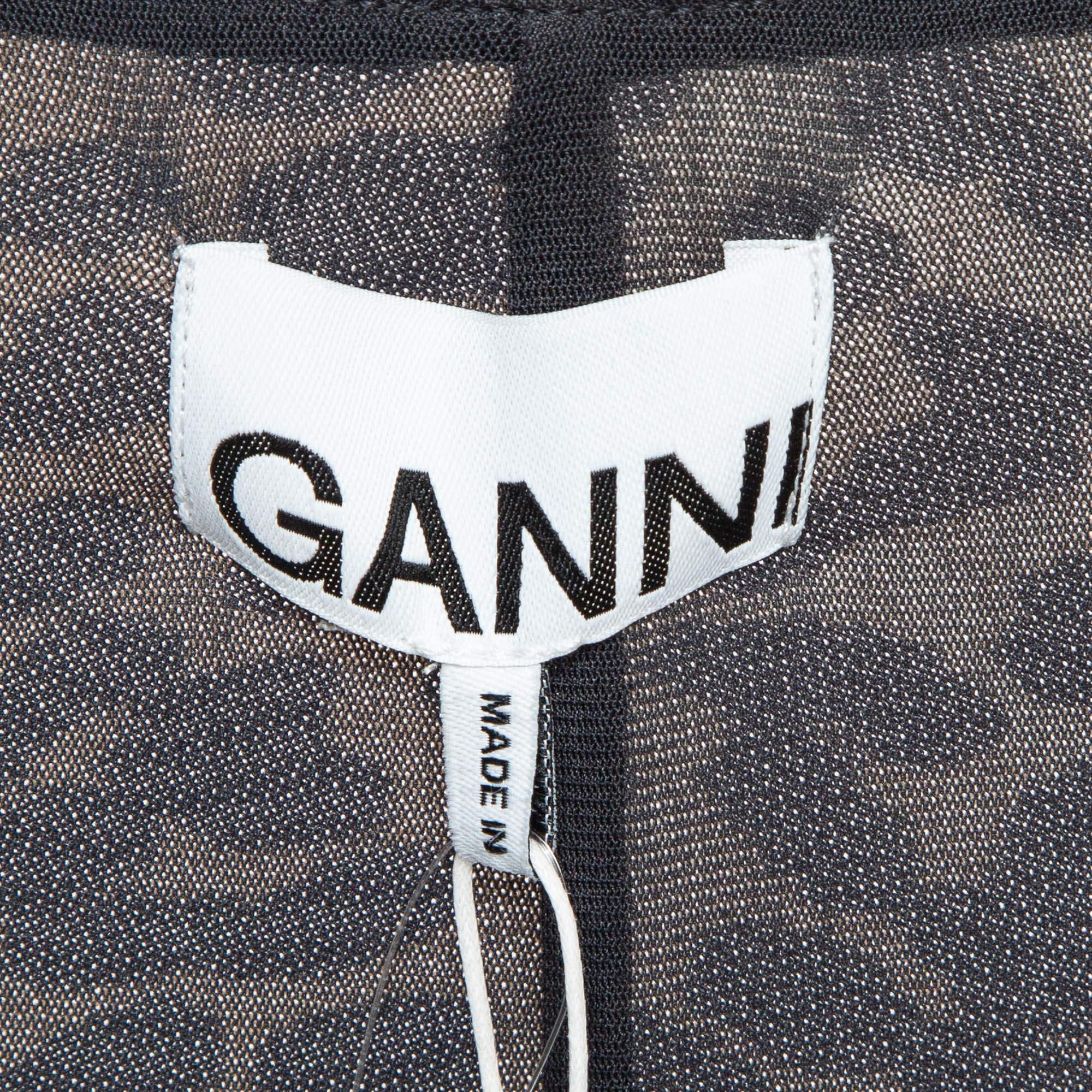 Ganni Brown Brown Leopard Print Jersey Mesh Ruched Mini Dress L In condizioni Nuovo in vendita a Dubai, Al Qouz 2