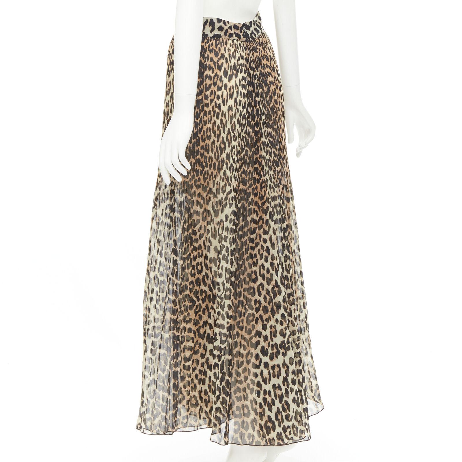 GANNI brown leopard print pleated full length skirt FR34 XS In Excellent Condition For Sale In Hong Kong, NT
