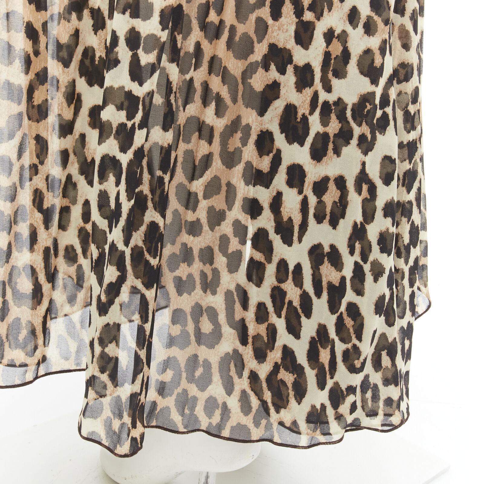 Women's GANNI brown leopard print pleated full length skirt FR34 XS For Sale