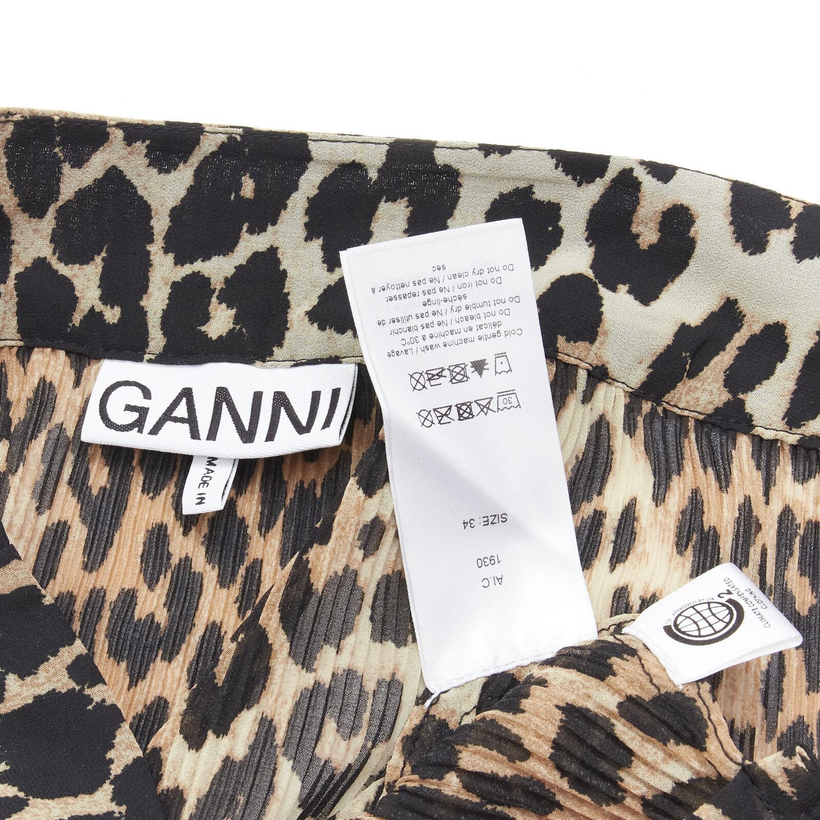 GANNI brown leopard print pleated full length skirt FR34 XS For Sale 1