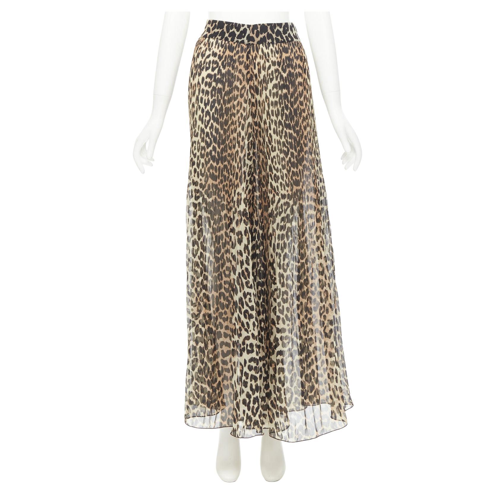 GANNI brown leopard print pleated full length skirt FR34 XS For Sale