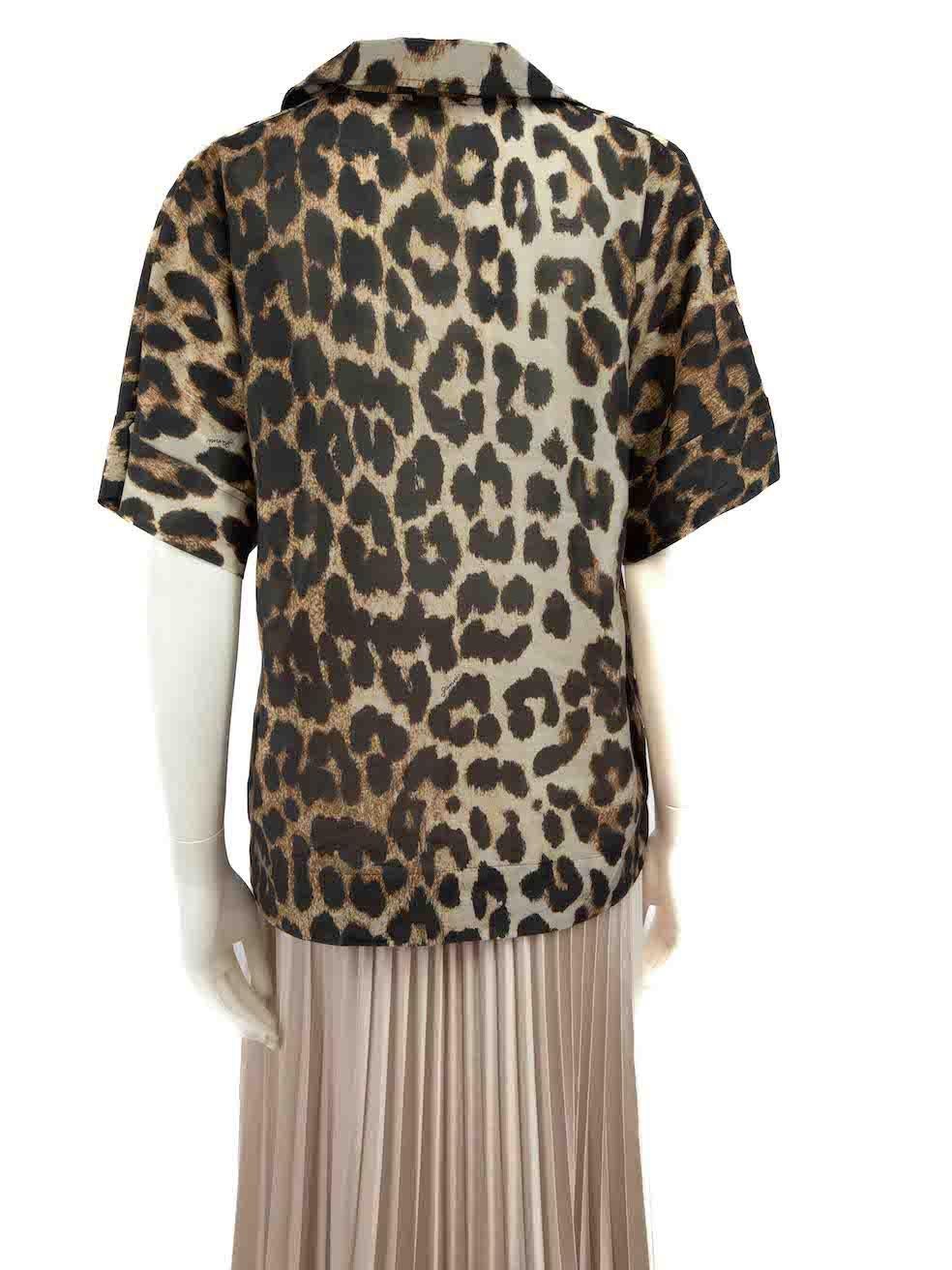 Black Ganni Brown Leopard Print V-Neck Top Size S For Sale