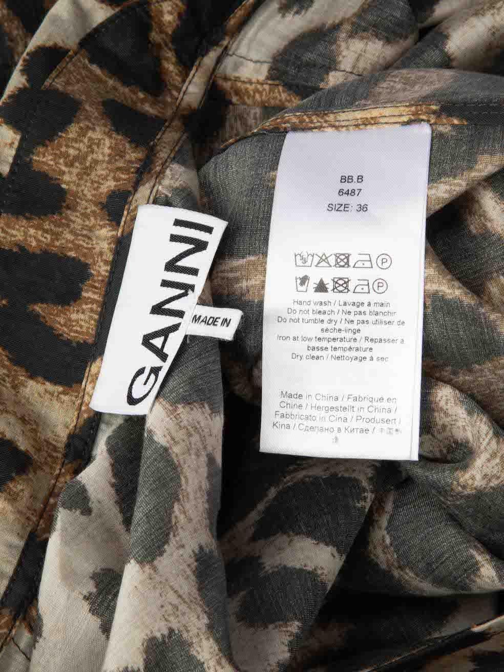 Women's Ganni Brown Leopard Print V-Neck Top Size S For Sale