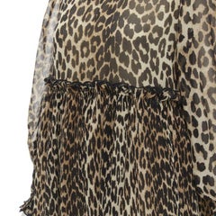 GANNI vestido babydoll acampanado plisado con estampado de manchas de leopardo marrón FR36 S