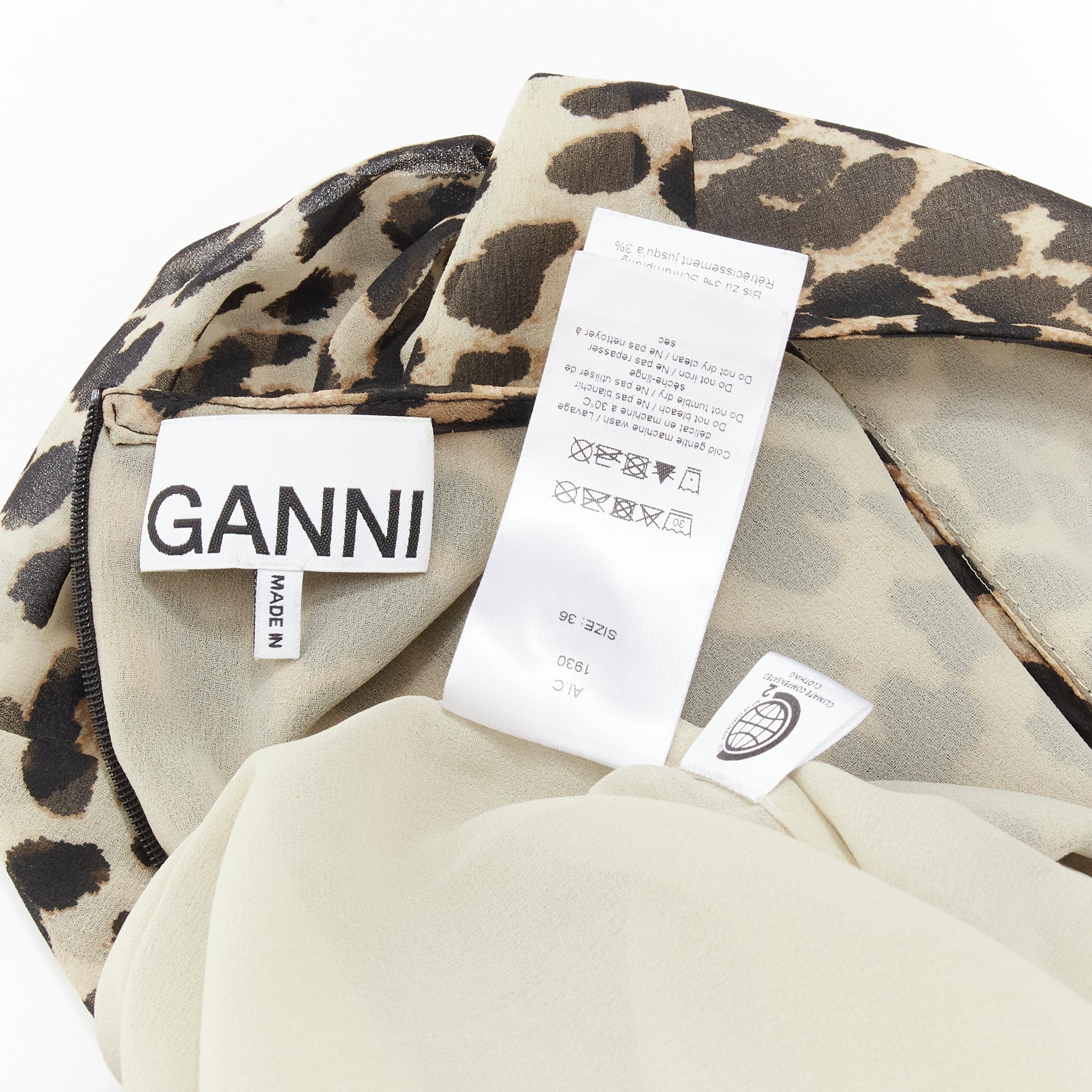 Women's GANNI brown leopard spot print pleated flared babydoll dress FR36 S For Sale