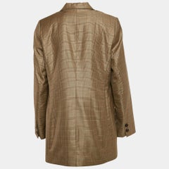 Ganni Braun kariertes Seidengemisch Zweireiher Blazer L