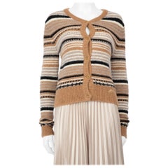 Ganni Cardigan boutonné en laine à rayures Brown Taille S