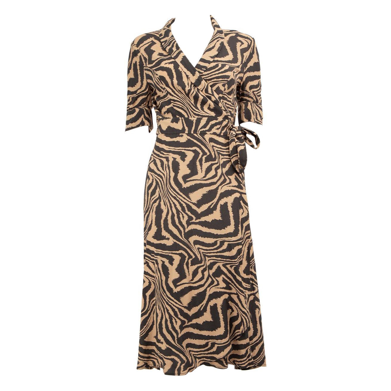 Ganni Brown Zebra Print Wrap Dress Size S