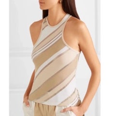 Canotta Racerback a righe bianche e cammello da donna Ganni, taglia UK6