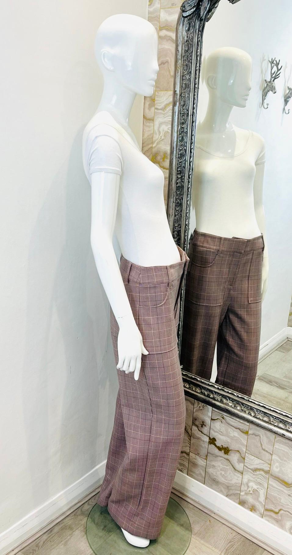 Gray Ganni Checked Cady Trousers For Sale