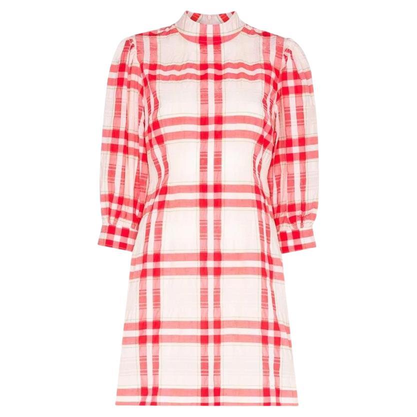 Vestido de mezcla de algodón a cuadros Ganni en venta