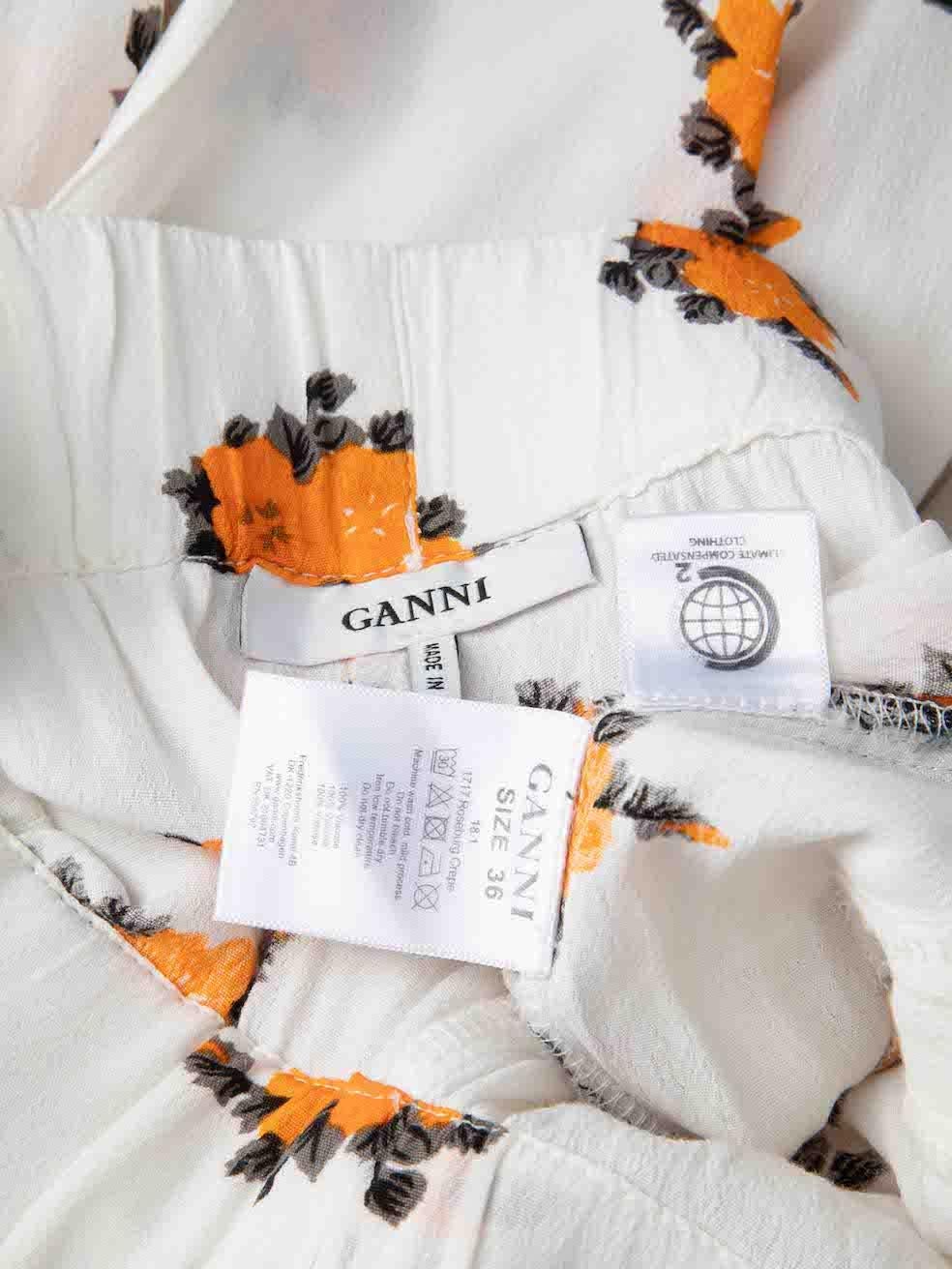 Ganni Cream Roseburg Crepe Floral Print Trousers Size S For Sale 1