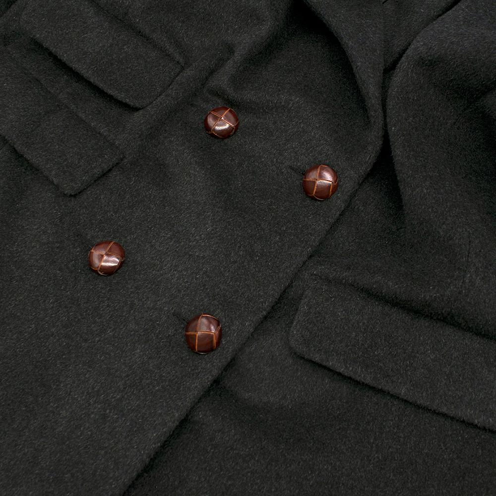 Black Ganni Dark-Grey Double-Breasted Long Wool Coat Size 42