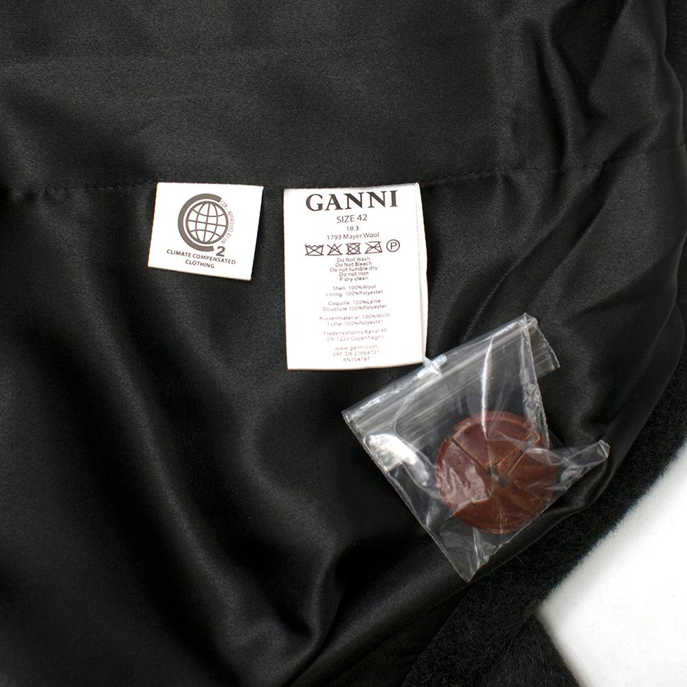 Women's Ganni Dark-Grey Double-Breasted Long Wool Coat Size 42