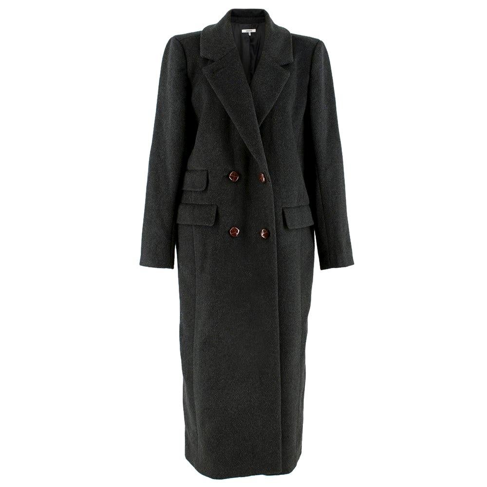 Ganni Dark-Grey Double-Breasted Long Wool Coat Size 42