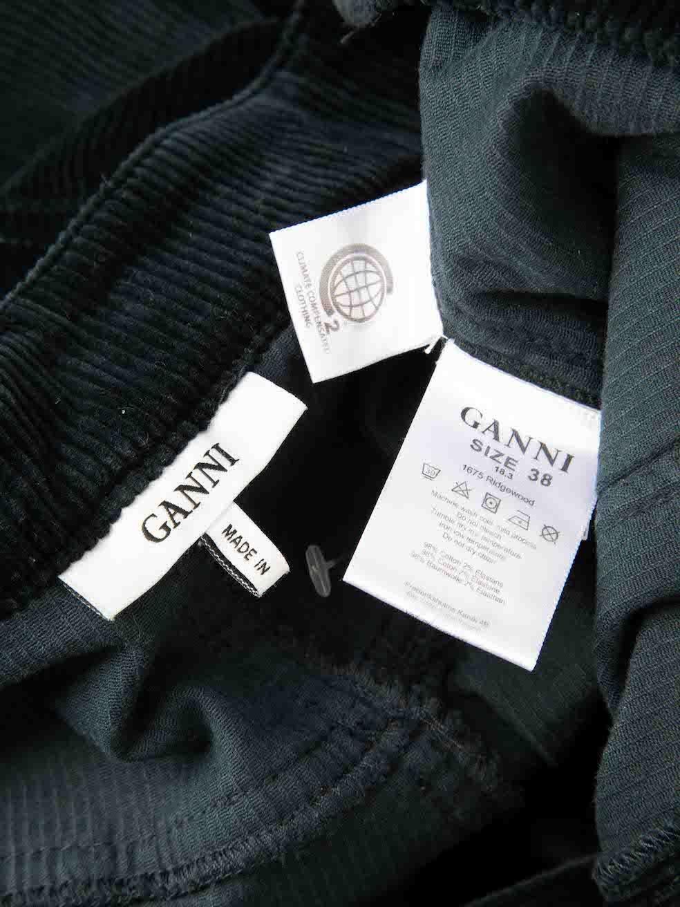 Women's Ganni Dark Teal Corduroy Wide Leg Trousers Size M For Sale