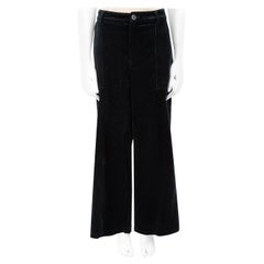 Ganni, pantaloni a gamba larga in velluto a coste color verde scuro, taglia M. I.