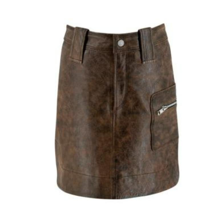 Ganni Distressed Leather Mini Skirt For Sale at 1stDibs