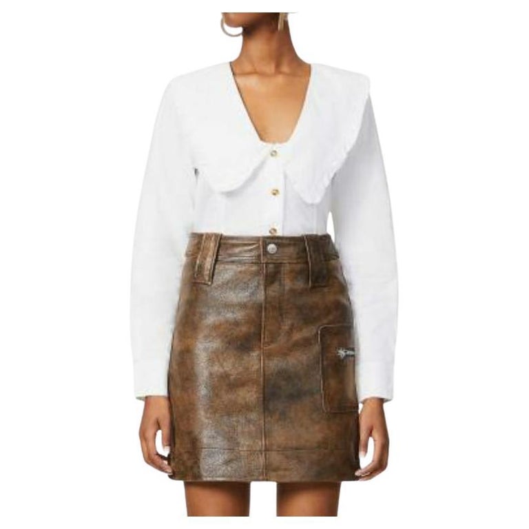 Ganni Distressed Leather Mini Skirt For Sale at 1stDibs