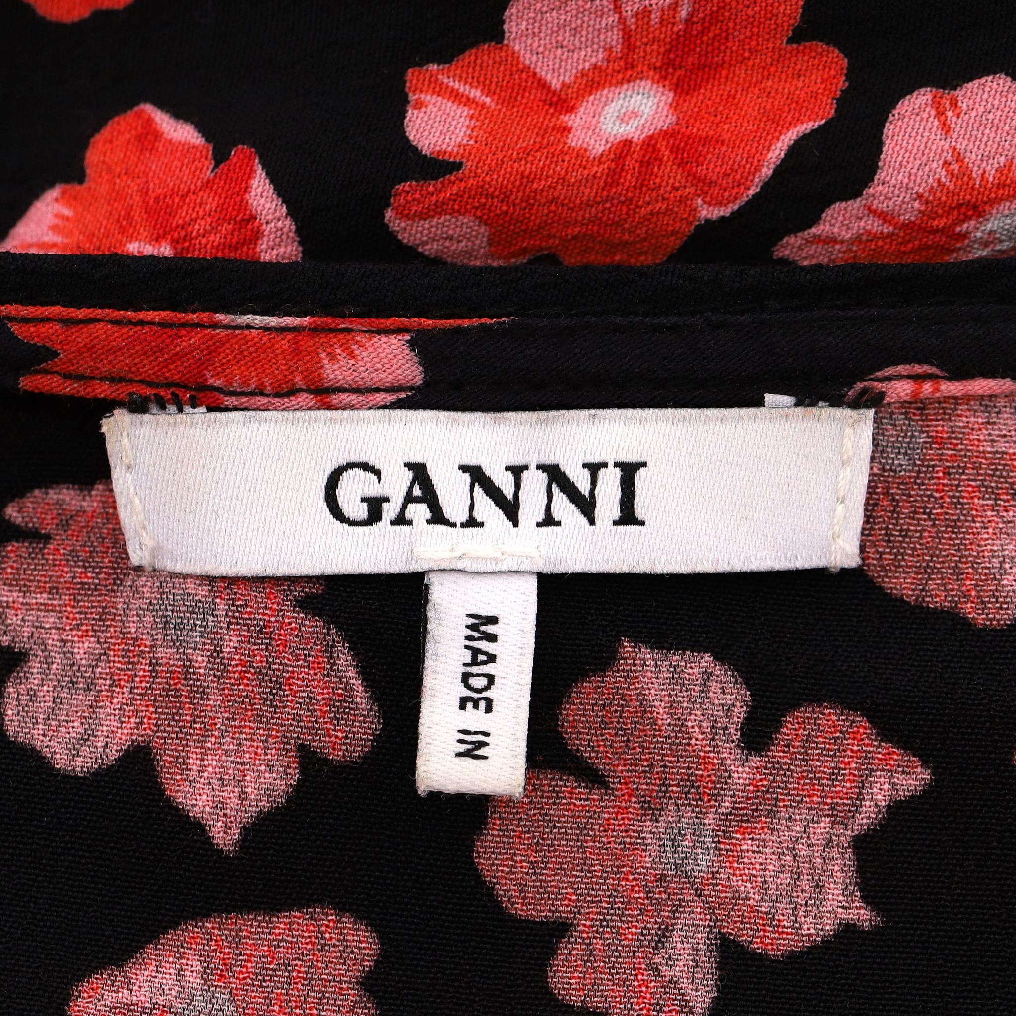 Ganni - Vestito a portafoglio in crepe con stampa floreale in vendita 1