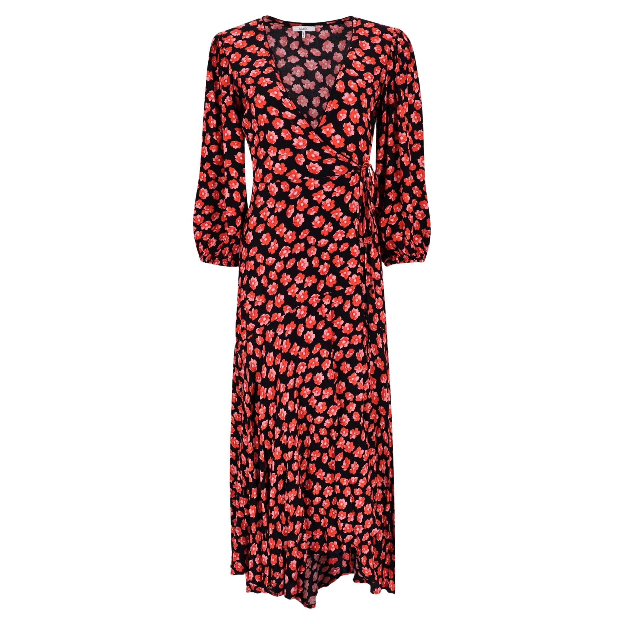 Ganni Floral Print Crepe Wrap Dress