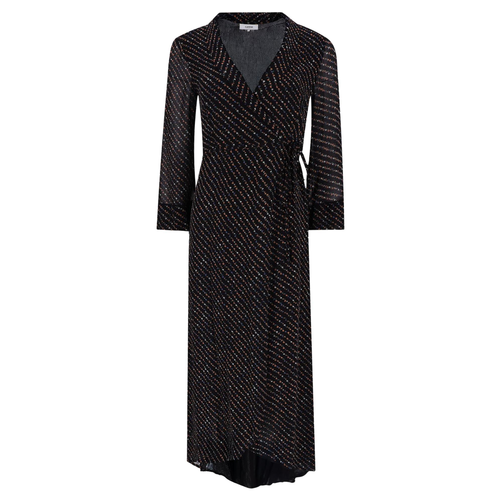 Ganni Floral-Print Wrap Dress With Asymmetrical Hem