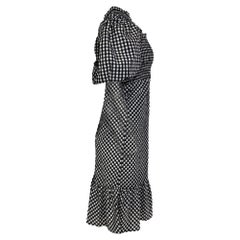 Ganni Gingham Puffed Sleeve Midi Dress in Black Cotton