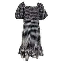 Ganni Gingham Puffed Sleeve Midi Dress in Black Cotton