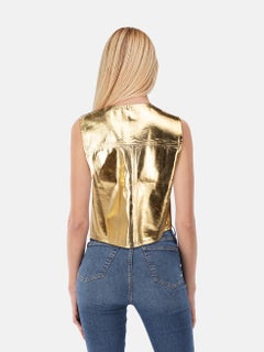 Ganni Gold Coated Denim Waistcoat Size L