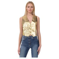 Ganni Gold Coated Denim Waistcoat Size L