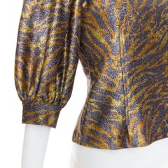 GANNI gold metallic tiger lurex lame puff sleeve cut out top FR36 S