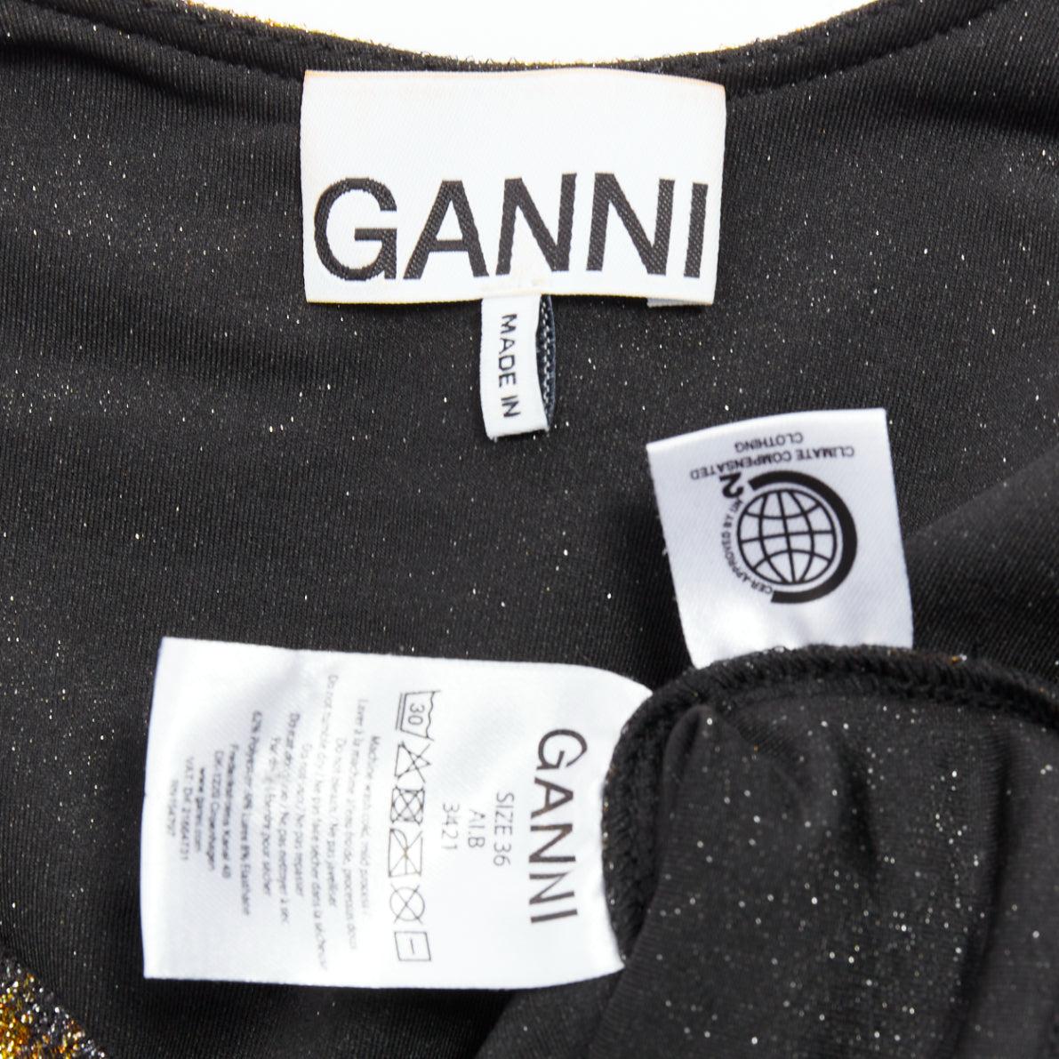 GANNI Gold Metallic Tiger Lurex Lame Puffärmel ausgeschnitten Top FR36 S im Angebot 3