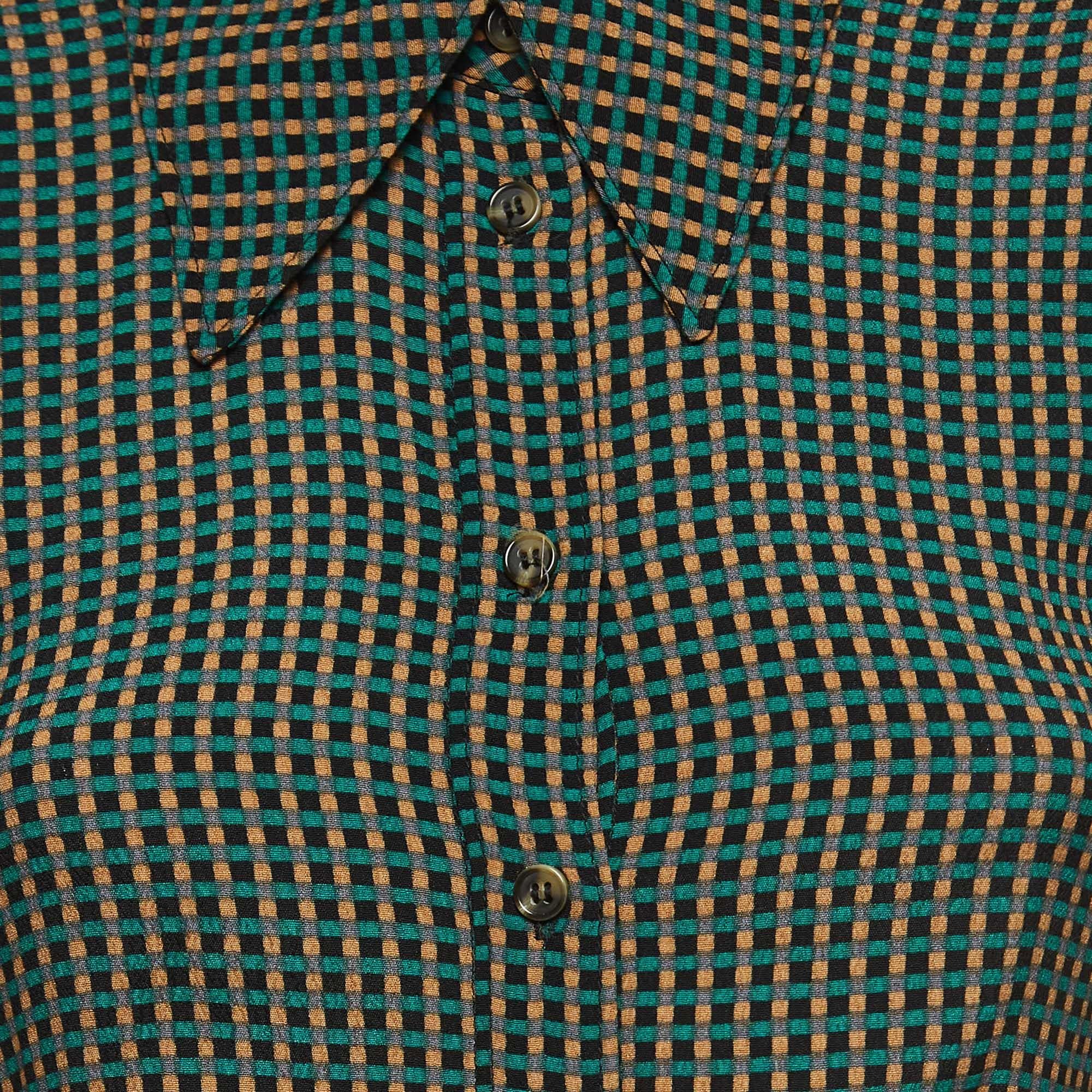 Vestido camisero de viscosa con estampado de cuadros verdes Ganni XXS Negro en venta