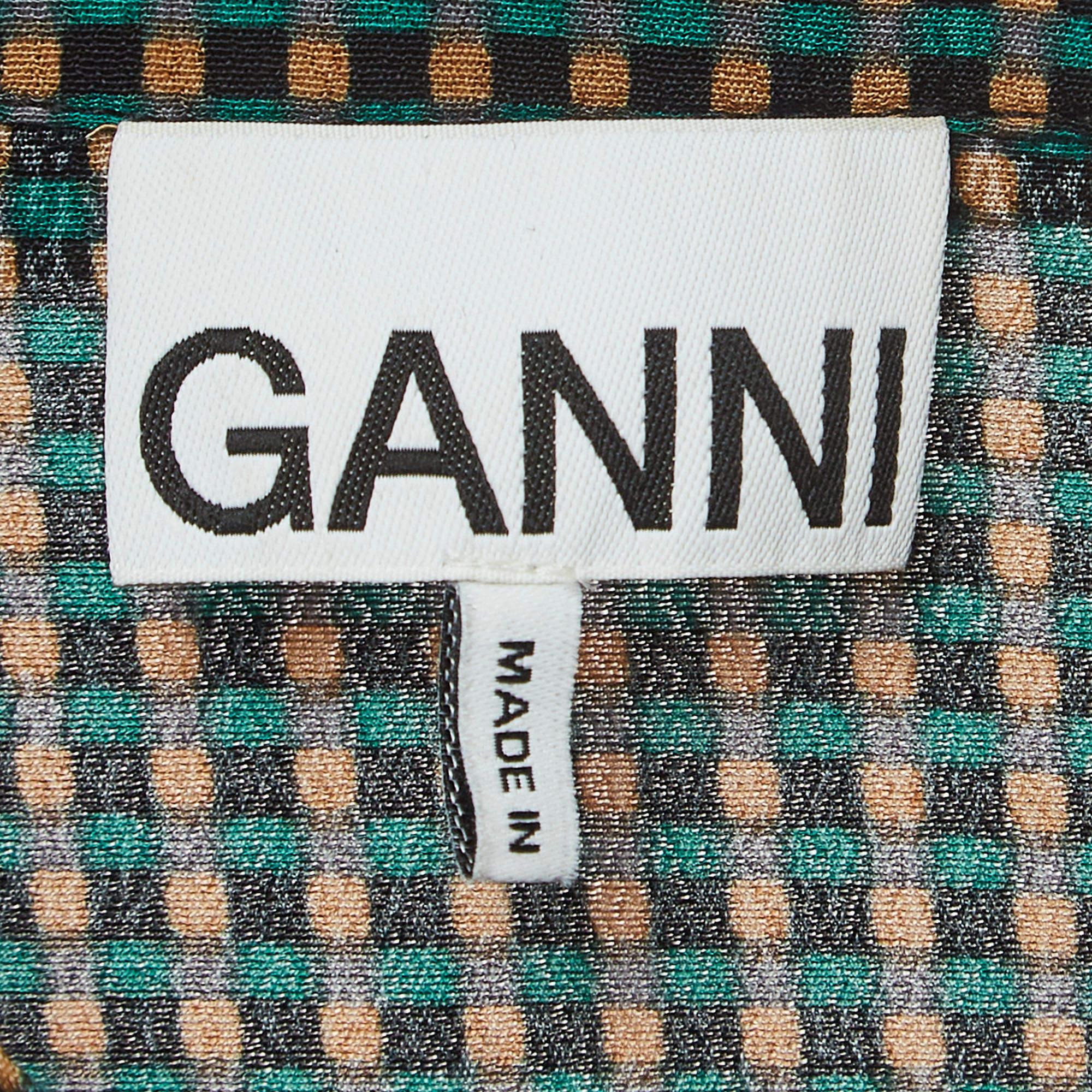 Vestido camisero de viscosa con estampado de cuadros verdes Ganni XXS en Excelente estado para la venta en Dubai, Al Qouz 2