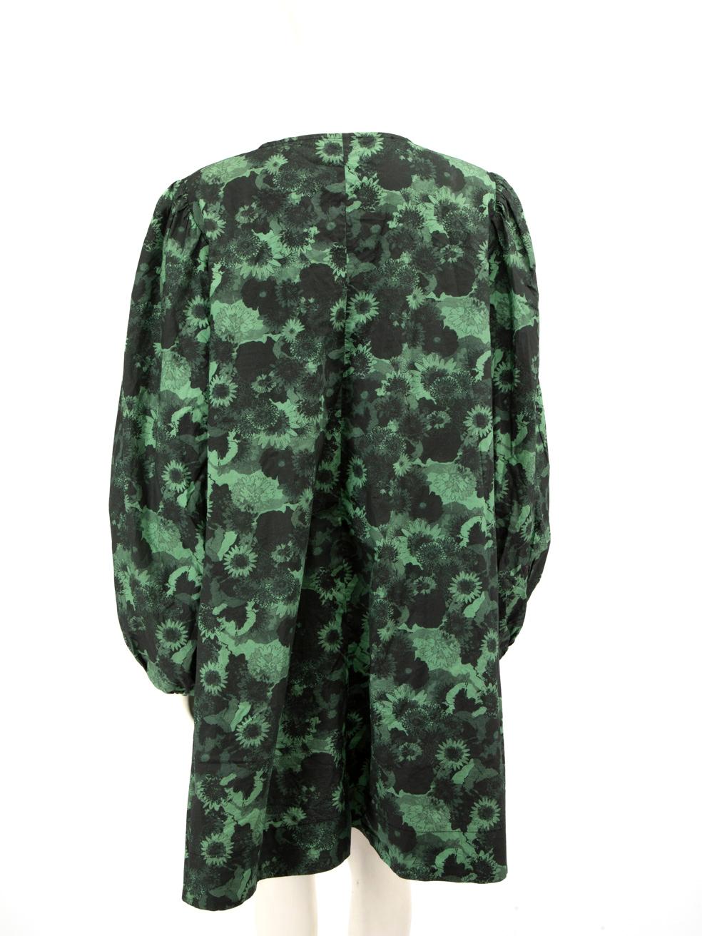 Nero Ganni, abito al ginocchio con stampa floreale verde, taglia 5XL in vendita
