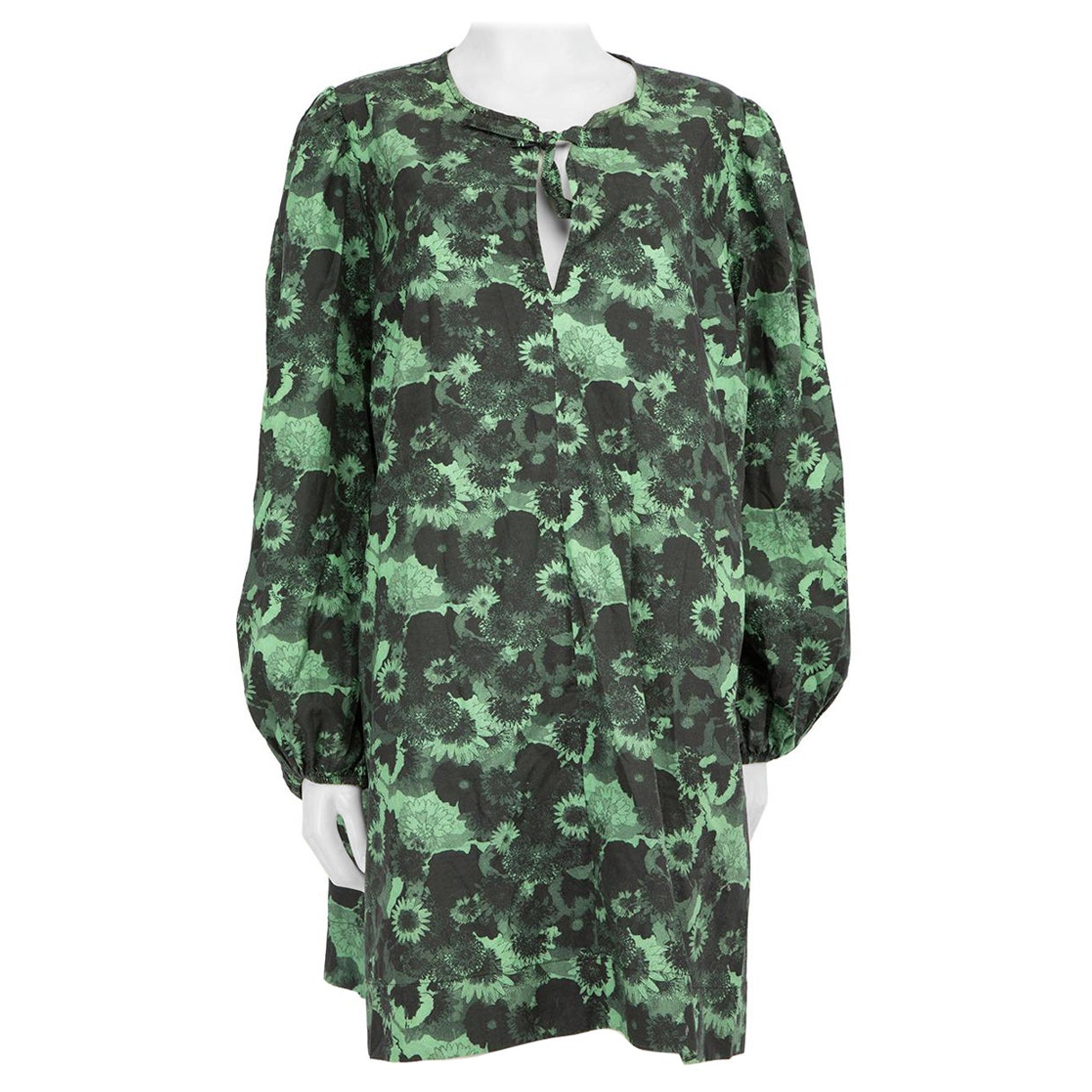 Ganni Knielanges Kleid mit grünem Blumendruck Größe 5XL