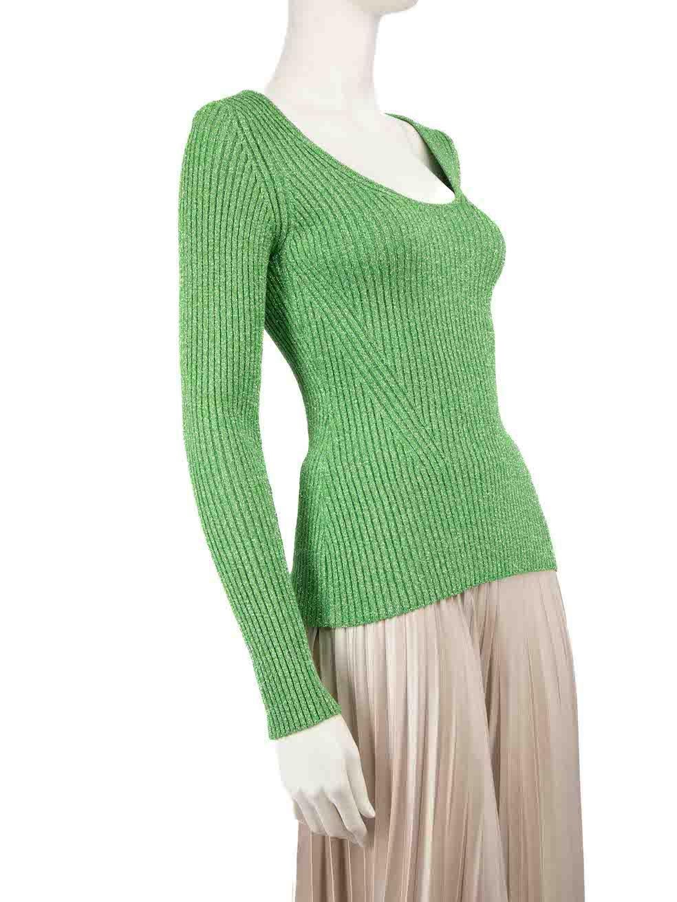 CONDITION is Very good. Hardly any visible wear to top is evident on this used Ganni designer resale item.
 
 
 
 Details
 
 
 Green
 
 Viscose
 
 Knit jumper
 
 Metallic thread
 
 Round neck
 
 Stretchy
 
 Long sleeves
 
 
 
 
 
 Made in Italy
 
 
