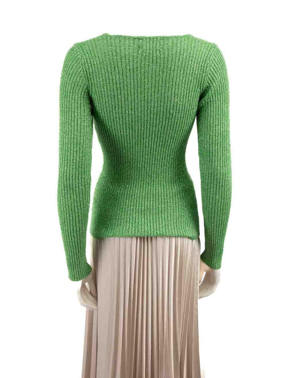 Ganni Green Glitter Ribbed Knit Top Size XS In Good Condition For Sale In London, GB