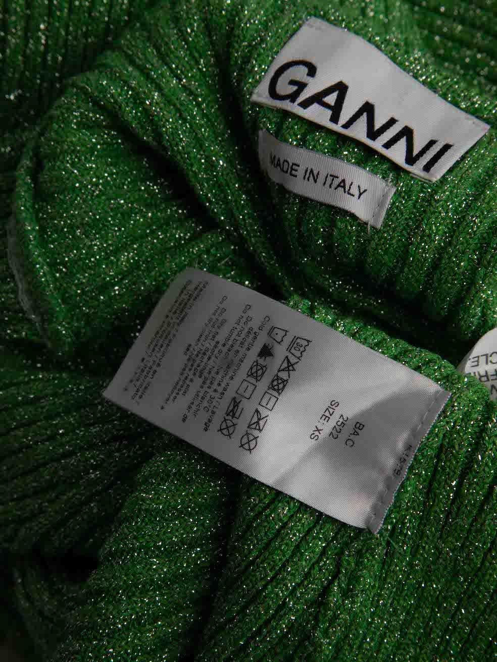Ganni Grünes Glitter geripptes Strickoberteil Größe XS Damen im Angebot
