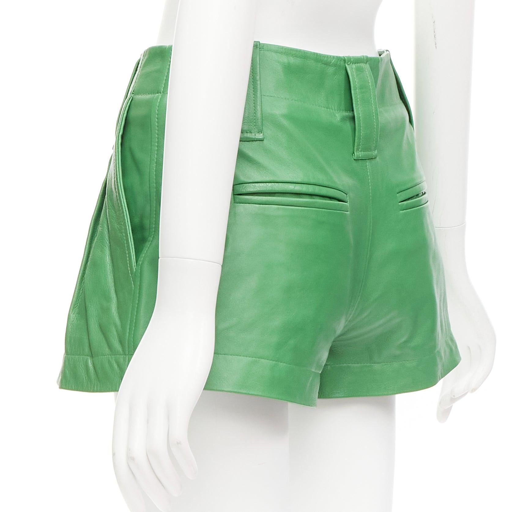 GANNI green lambskin leather high waist flared shorts FR32 XXS For Sale 2