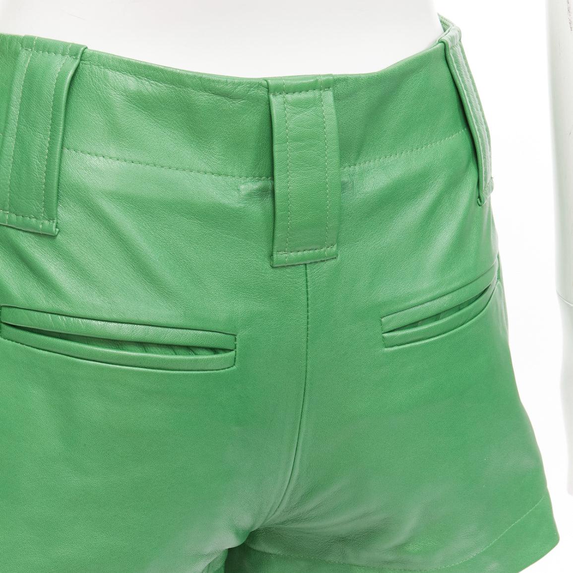 GANNI green lambskin leather high waist flared shorts FR32 XXS For Sale 3
