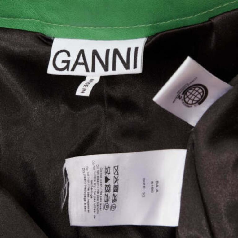 GANNI green lambskin leather high waist flared shorts FR32 XXS For Sale 3