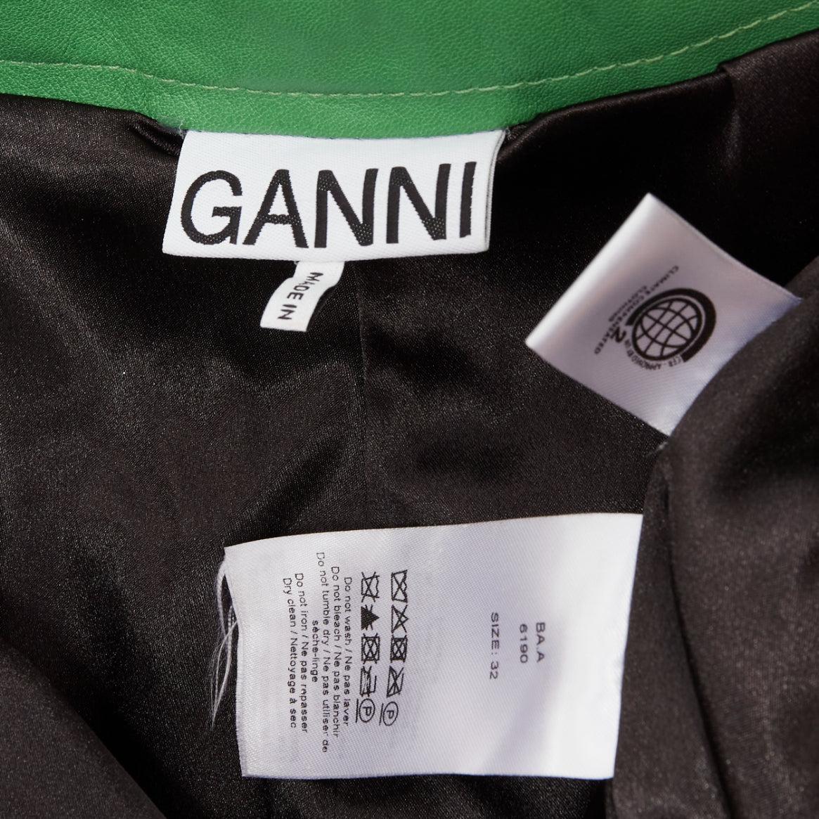 GANNI green lambskin leather high waist flared shorts FR32 XXS For Sale 4