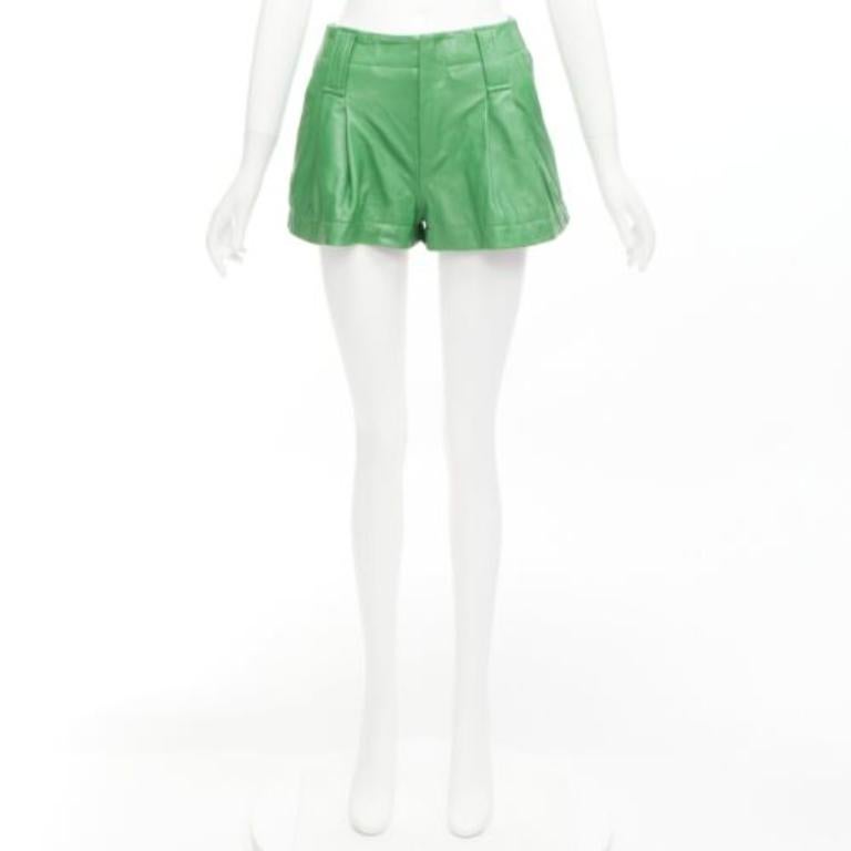 GANNI green lambskin leather high waist flared shorts FR32 XXS For Sale 4