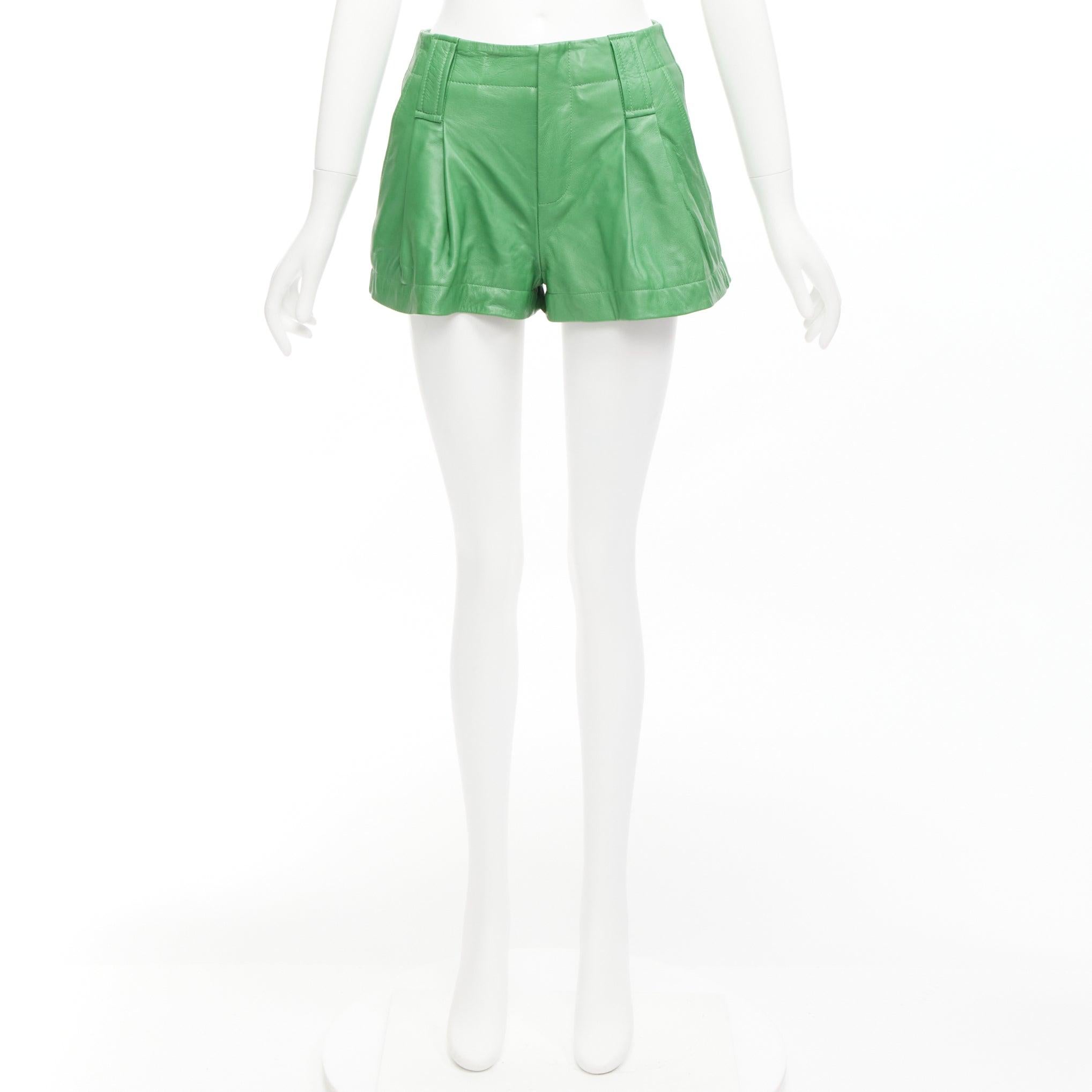 GANNI green lambskin leather high waist flared shorts FR32 XXS For Sale 5